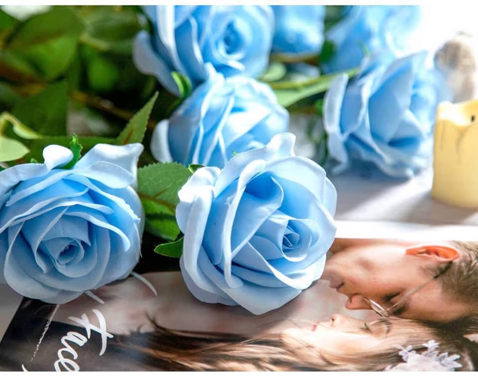 DuHouse 10pcs Fake Roses Artificial Silk Flowers Faux Rose Flower Long Stems Bou