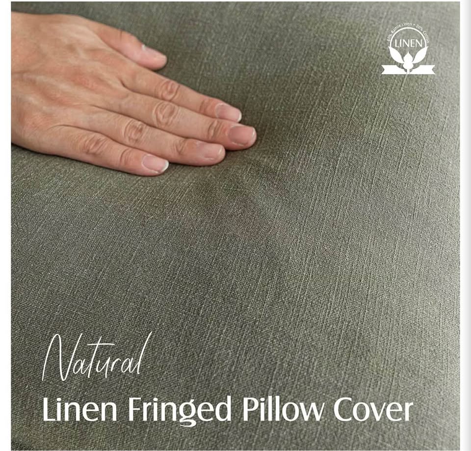Natural Linen Fringed Pillow Covers - Olive Green18x18inch &20x20inch