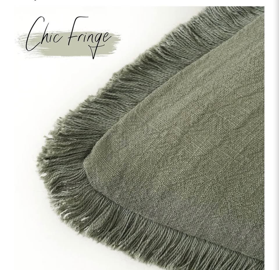 Natural Linen Fringed Pillow Covers - Olive Green18x18inch &20x20inch