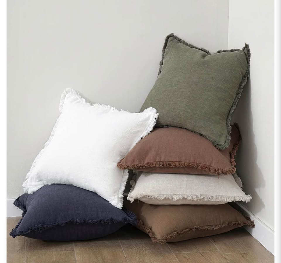 Natural Linen Fringed Pillow Covers - Olive Green18x18inch &20x20inch