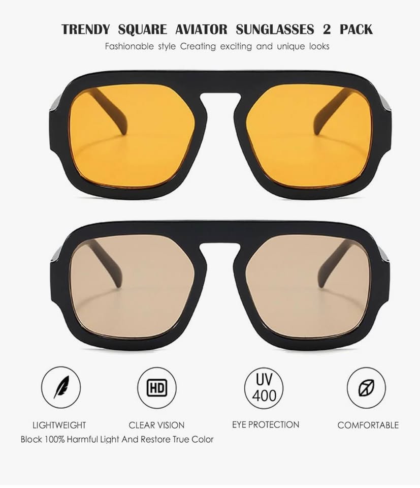 Trendy Square Aviator Sunglasses for Women Flat Top Designer Stylish Frame Sun G