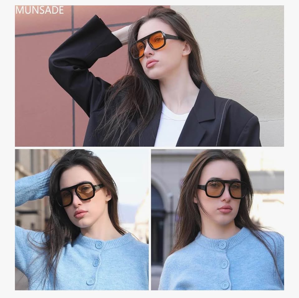 Trendy Square Aviator Sunglasses for Women Flat Top Designer Stylish Frame Sun G