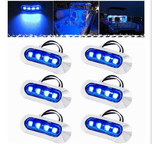 PSEQOT 6-Pack Blue LED Boat Lights