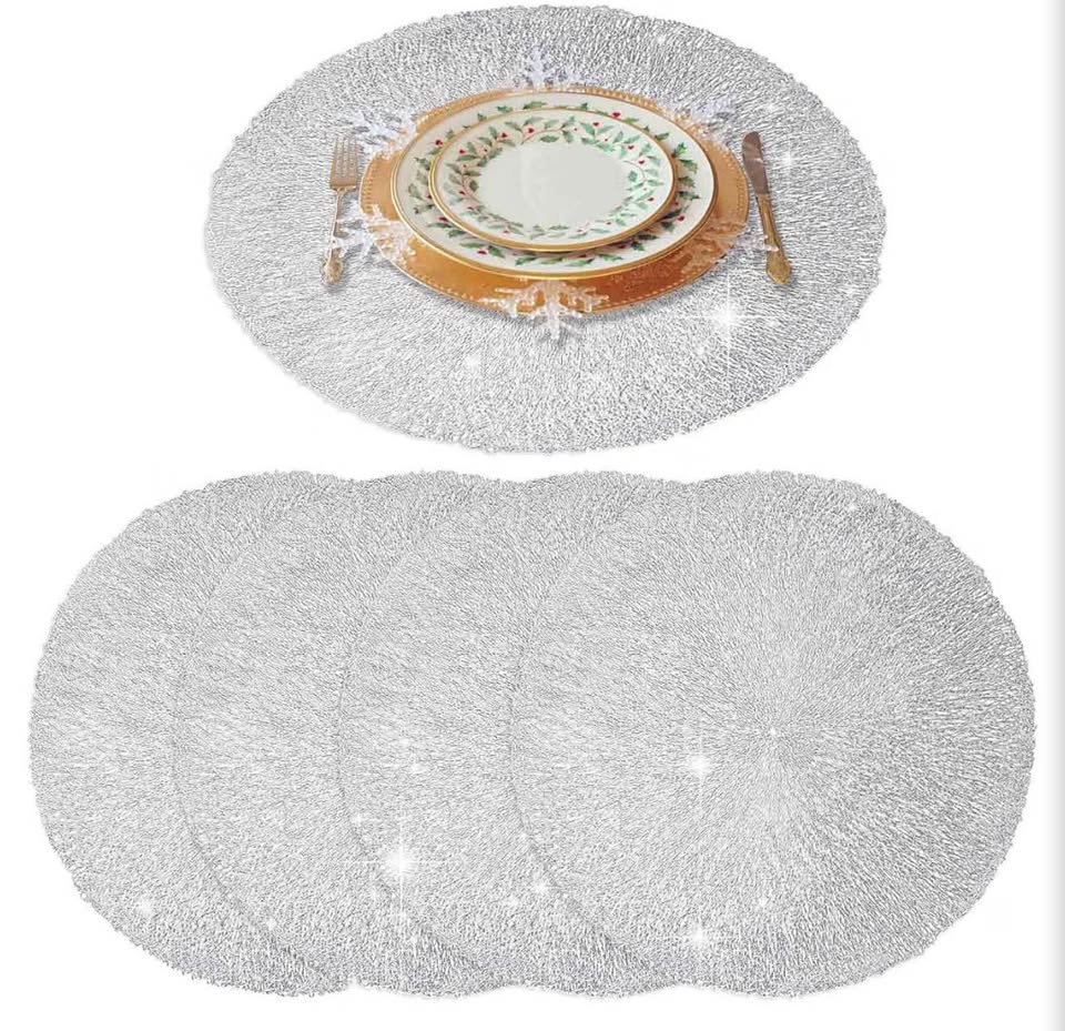 Placemats Set of 4, Round Heat-Resistant Vinyl Placemat, 15 inch Non-Slip Washab