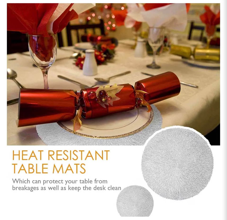 Placemats Set of 4, Round Heat-Resistant Vinyl Placemat, 15 inch Non-Slip Washab