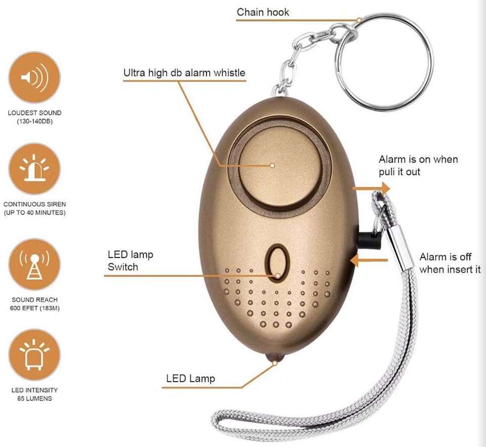 Personal Safety Alarm Keychain with LED Light