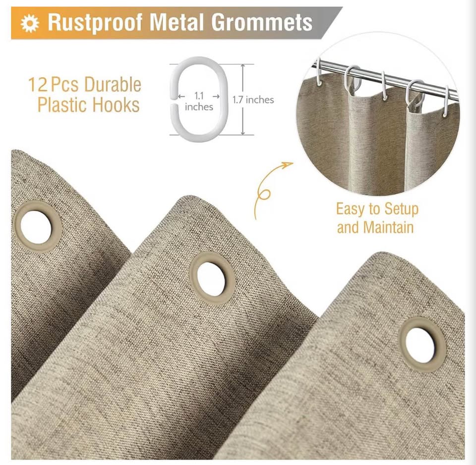 Awellife BrownLinen Style Shower Curtain Set