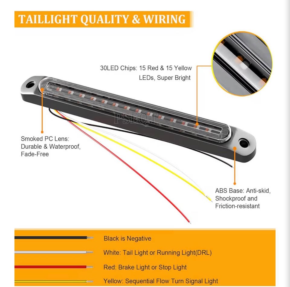 PSEQT 10" LED Trailer Tail Light Bar Brake Stop Turn Signal Lights Assembly Iden