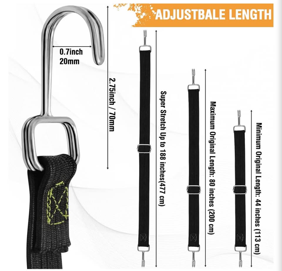 4-Pack Adjustable Bungee Cords with Hooks