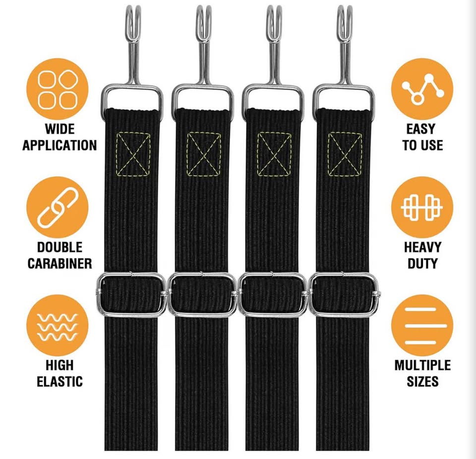 4-Pack Adjustable Bungee Cords with Hooks