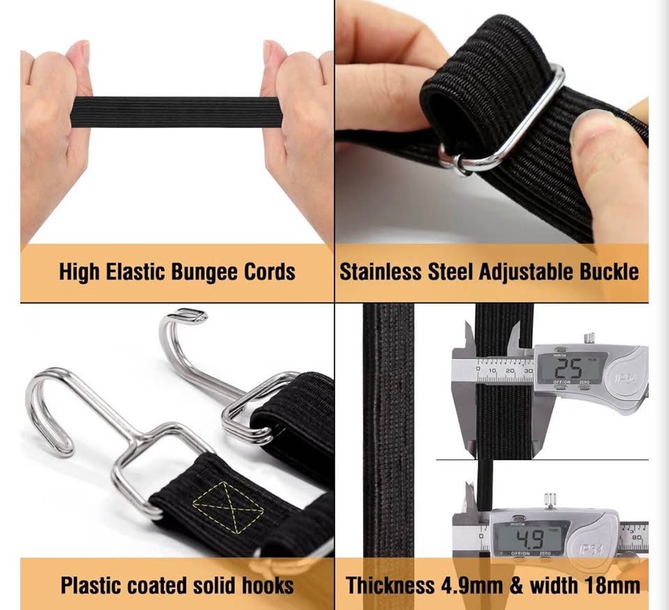 4-Pack Adjustable Bungee Cords with Hooks