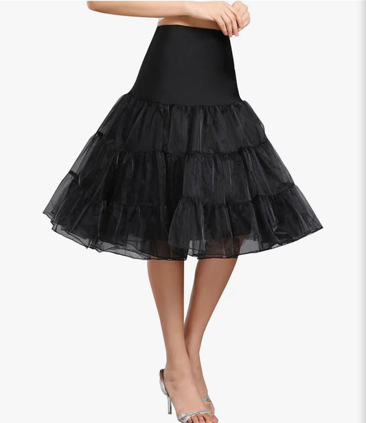 Women's 50S Vintage Tulle Petticoat Half Slip Tutu Underskirt 26”，black，XL