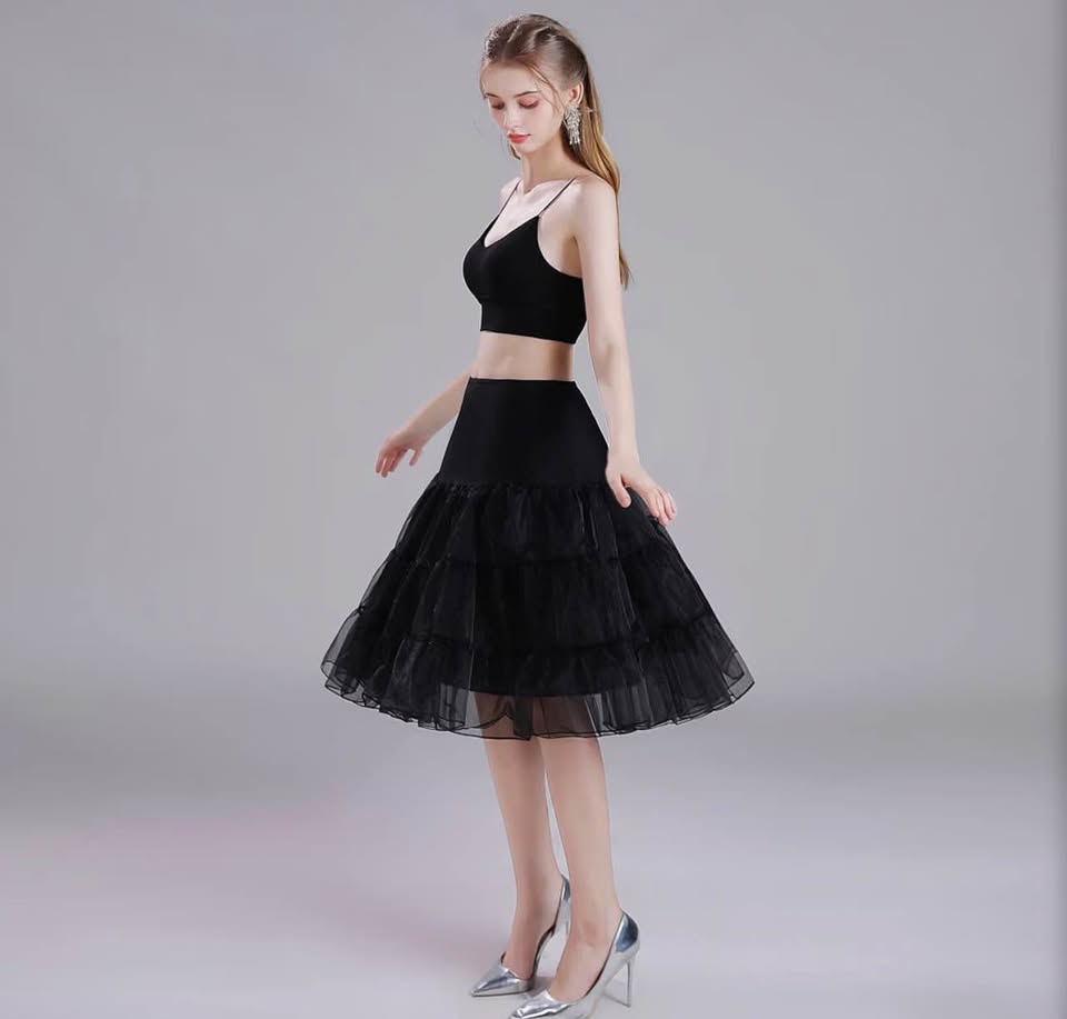 Women's 50S Vintage Tulle Petticoat Half Slip Tutu Underskirt 26”，black，XL