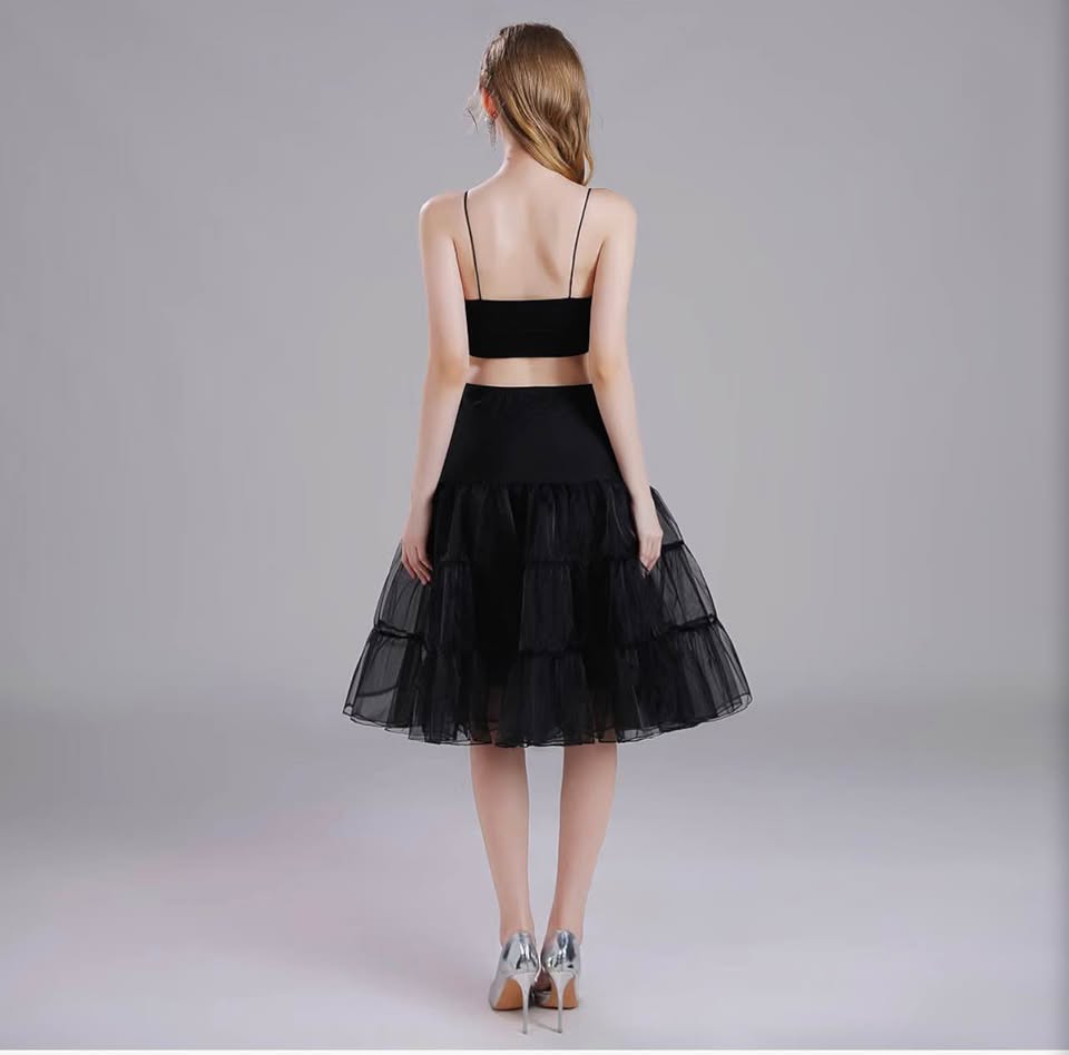 Women's 50S Vintage Tulle Petticoat Half Slip Tutu Underskirt 26”，black，XL