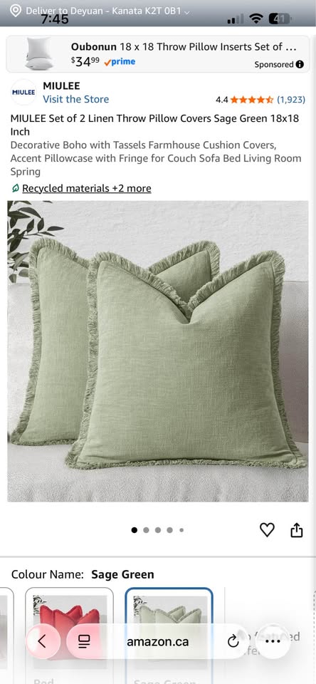 MIULEE Set of 2 Linen Throw Pillow Covers Sage Green 20x20 Inch