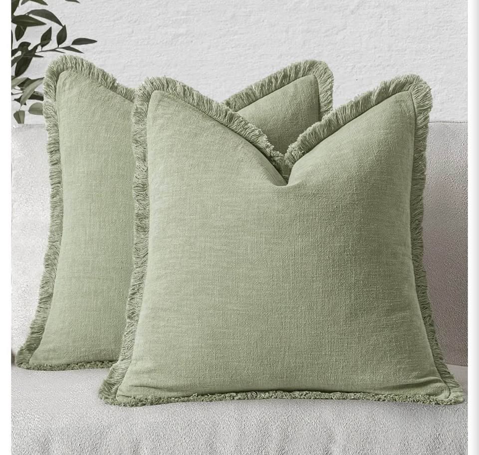 MIULEE Set of 2 Linen Throw Pillow Covers Sage Green 20x20 Inch