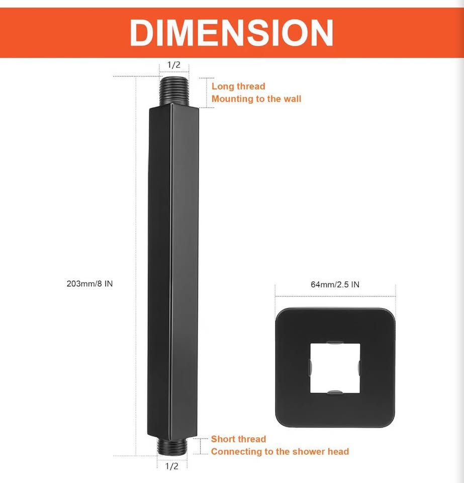 8-Inch Matte Black Ceiling Mount Shower Arm