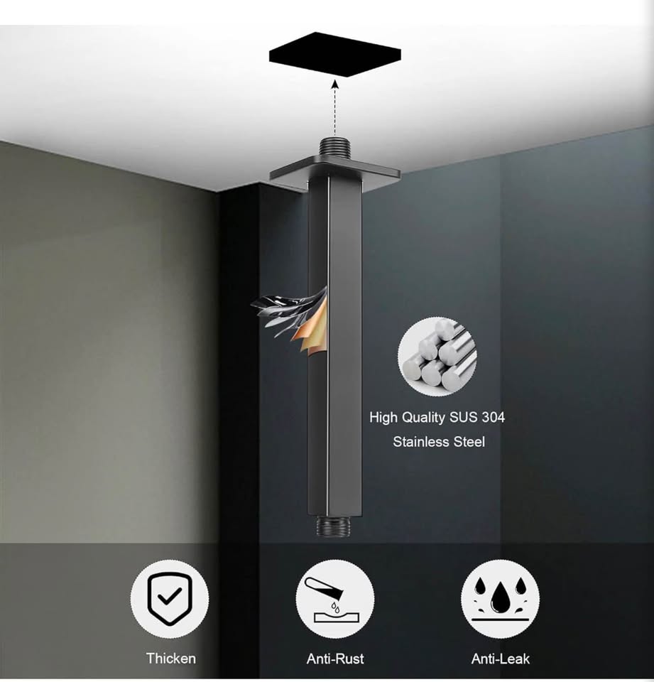 8-Inch Matte Black Ceiling Mount Shower Arm