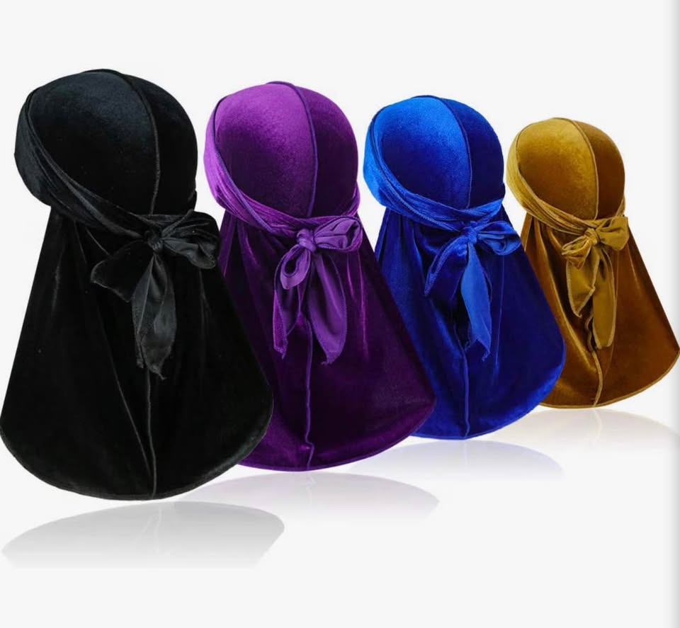 4 Pieces Men Velvet Durag with Long Tail Silky Durag Headwraps for 360 Waves