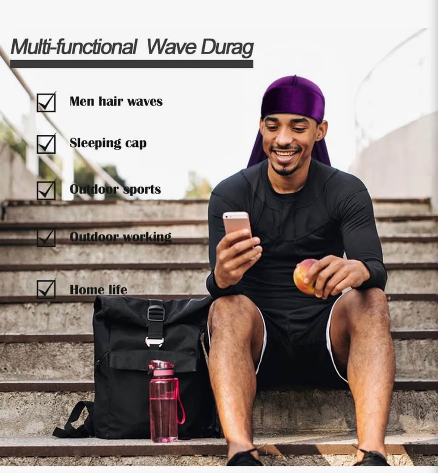 4 Pieces Men Velvet Durag with Long Tail Silky Durag Headwraps for 360 Waves