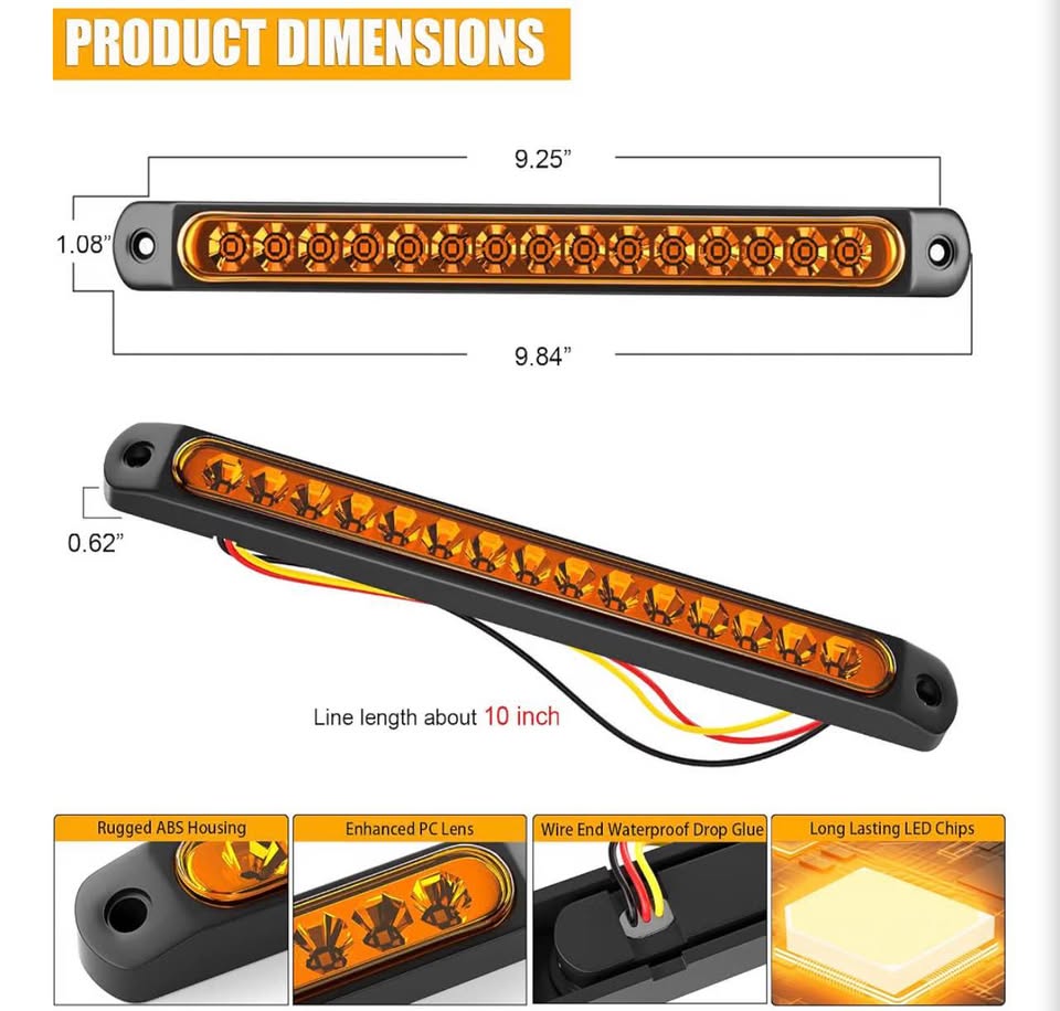 Sequential LED Amber Turn Signal Light Bars，2pack