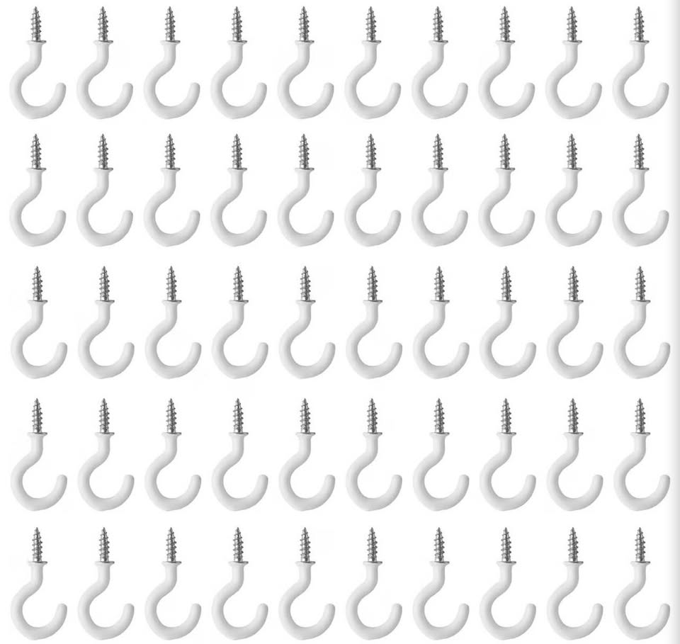 50Pcs White Cup Hooks, 7/8 Inch Ceiling Hooks Metal Screw-in Hooks Vinyl Coated 