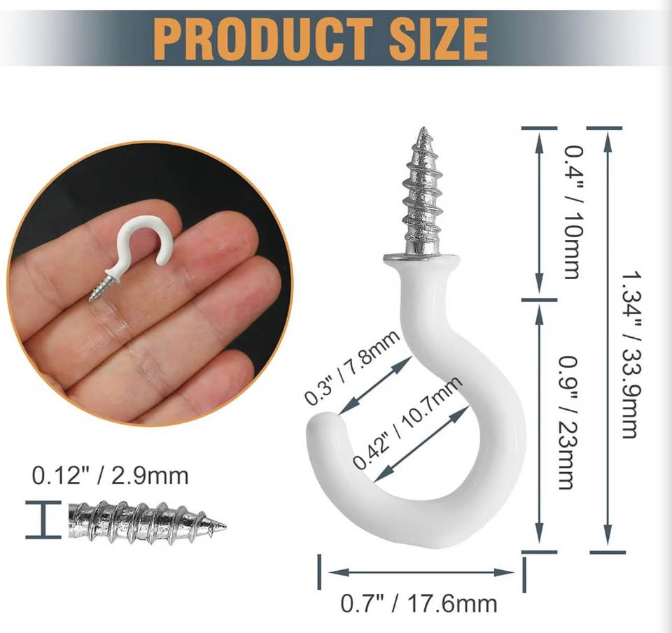 50Pcs White Cup Hooks, 7/8 Inch Ceiling Hooks Metal Screw-in Hooks Vinyl Coated 