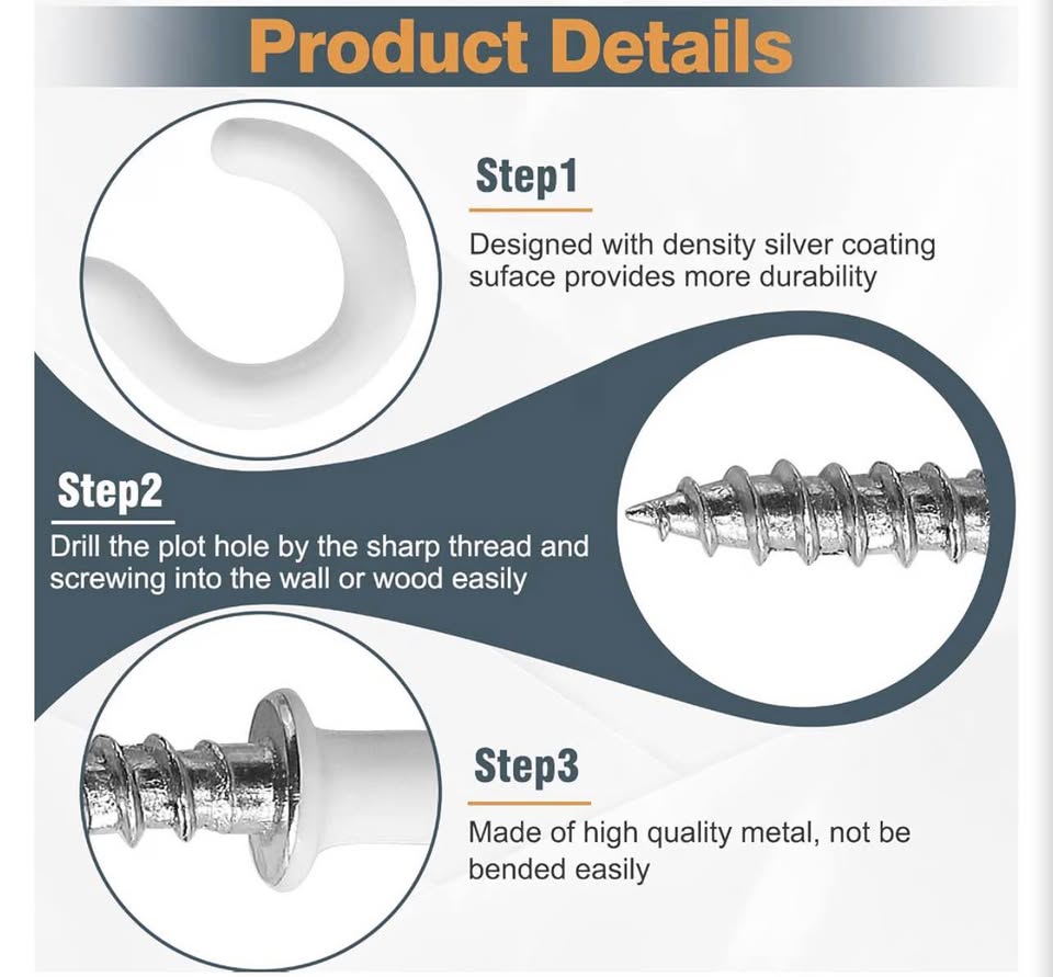 50Pcs White Cup Hooks, 7/8 Inch Ceiling Hooks Metal Screw-in Hooks Vinyl Coated 