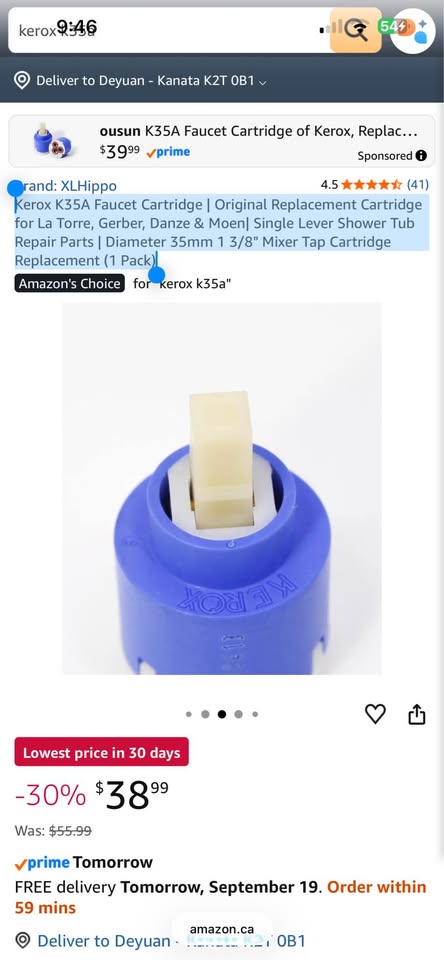 Kerox K35A Faucet Cartridge