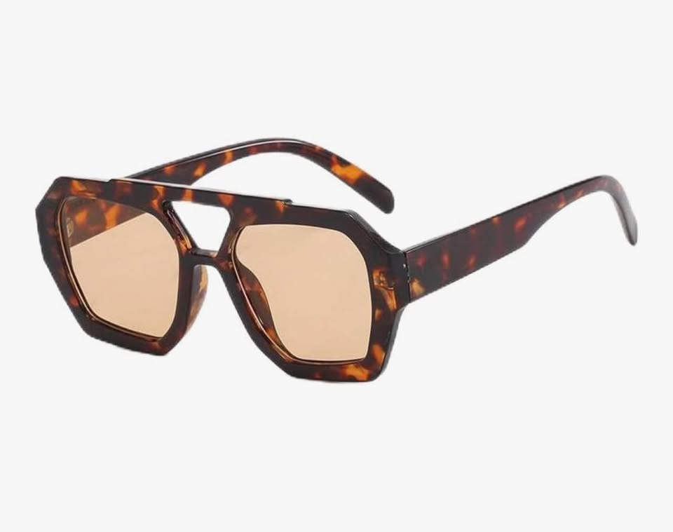 Trendy Aviator Sunglasses for Women Men Hexagonal Square Thick Frame Double Brid