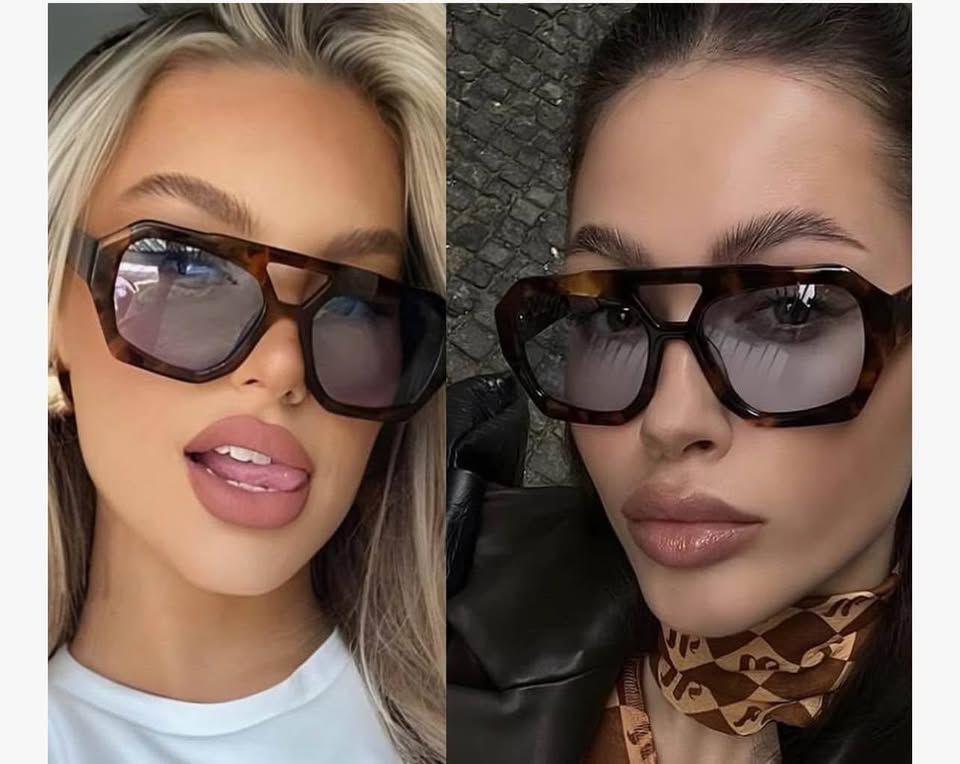 Trendy Aviator Sunglasses for Women Men Hexagonal Square Thick Frame Double Brid