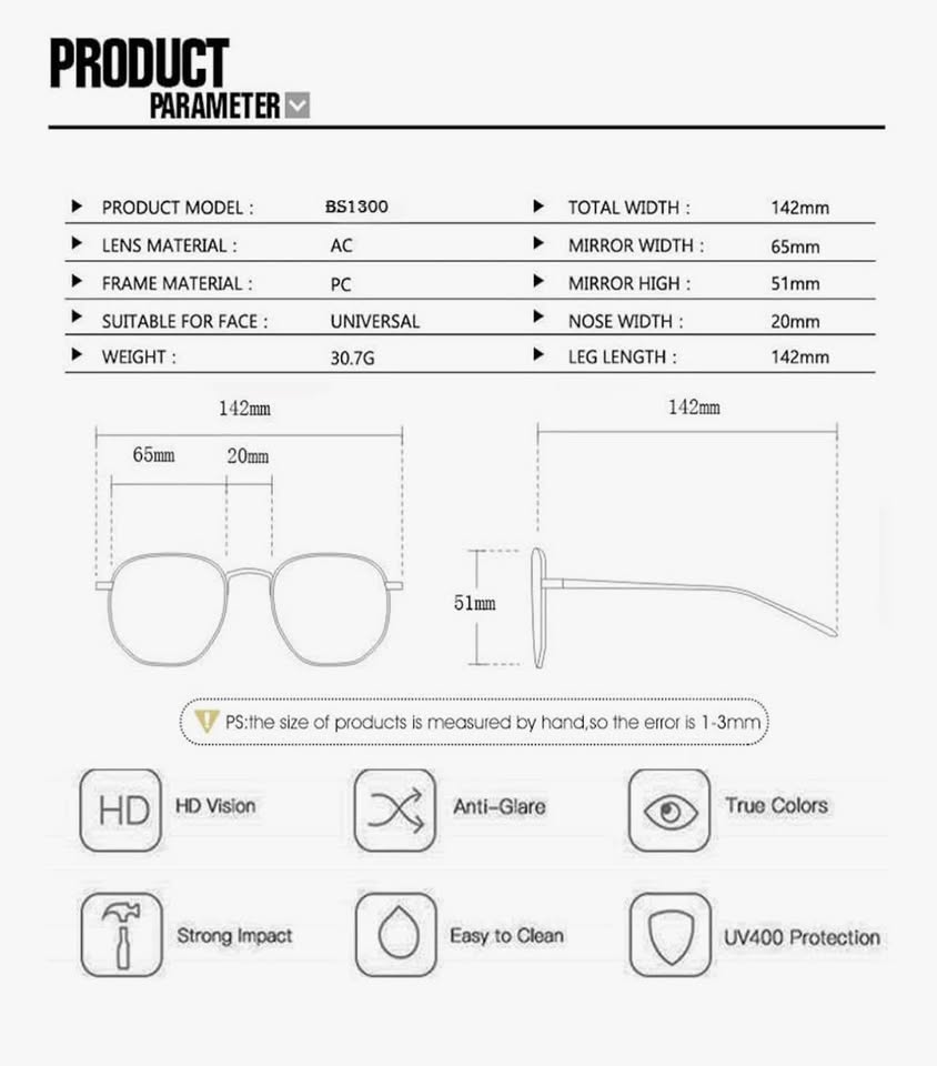 Trendy Aviator Sunglasses for Women Men Hexagonal Square Thick Frame Double Brid