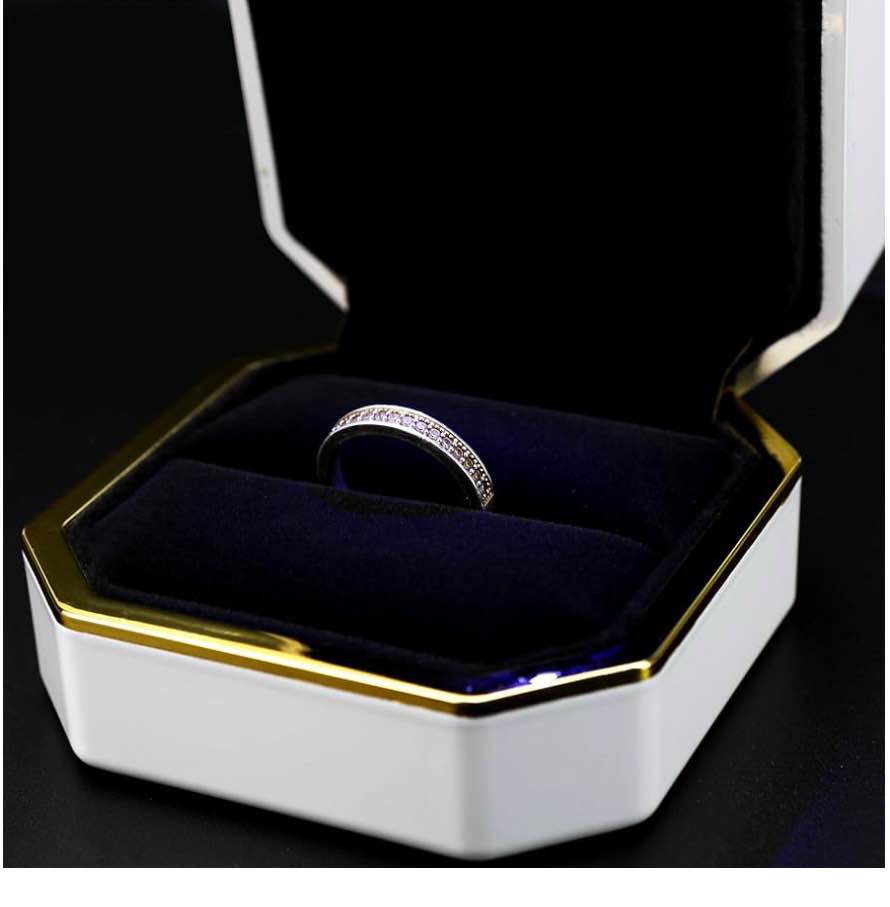 Luxury White Ring Box 3"x3''x2'' With Light, Square Wedding Ring Jewelry Elegant