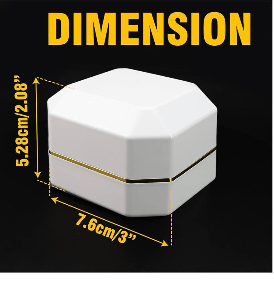Luxury White Ring Box 3"x3''x2'' With Light, Square Wedding Ring Jewelry Elegant