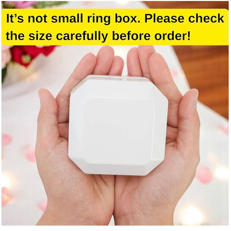 Luxury White Ring Box 3"x3''x2'' With Light, Square Wedding Ring Jewelry Elegant
