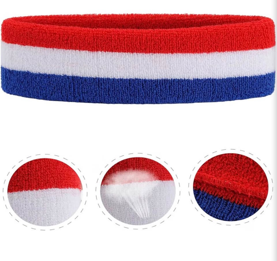 Red White and Blue Striped Sports Sweatbands - 12 Pack