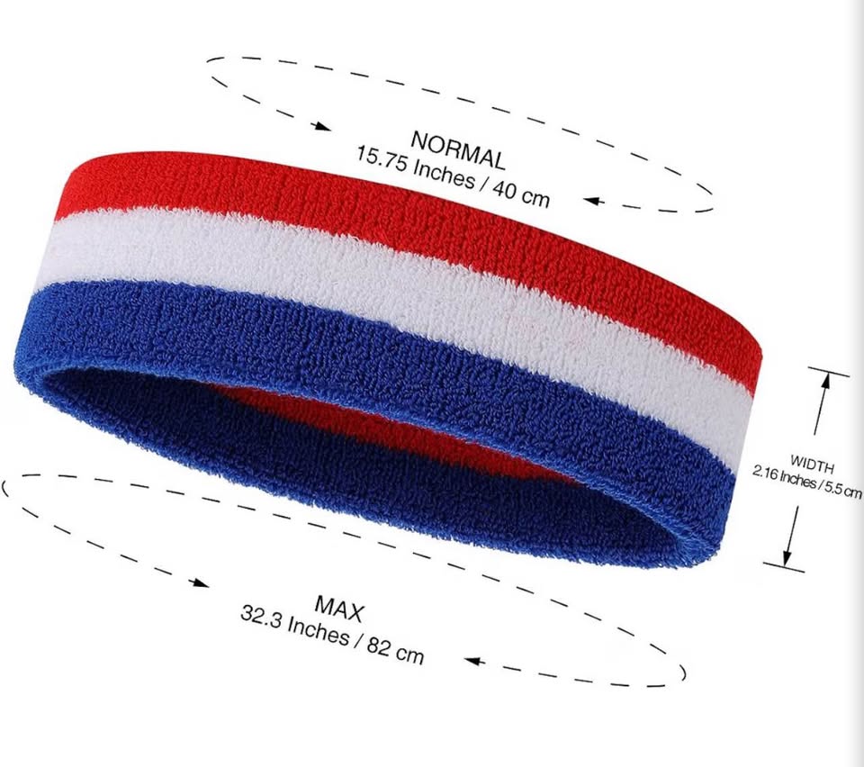 Red White and Blue Striped Sports Sweatbands - 12 Pack