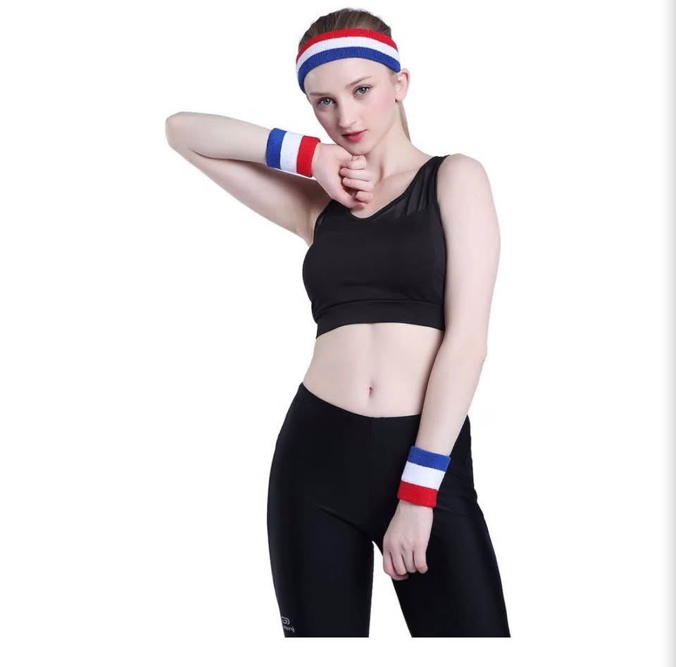 Red White and Blue Striped Sports Sweatbands - 12 Pack