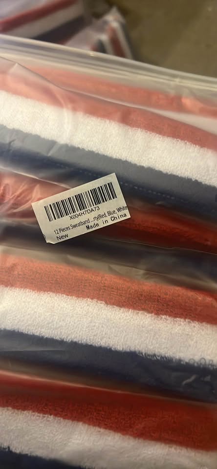 Red White and Blue Striped Sports Sweatbands - 12 Pack