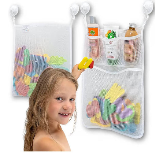 2 x Mesh Bath Toy Organizer + 8 Ultra Strong Hooks – The Perfect Bathtub Toy Hol