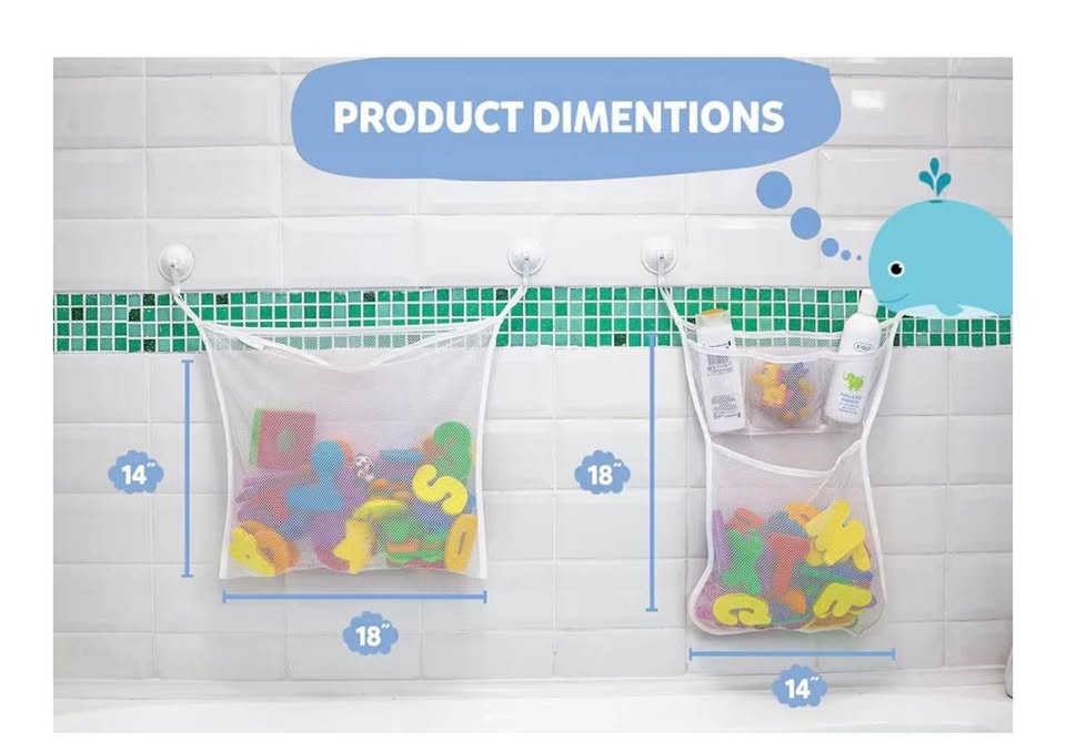 2 x Mesh Bath Toy Organizer + 8 Ultra Strong Hooks – The Perfect Bathtub Toy Hol