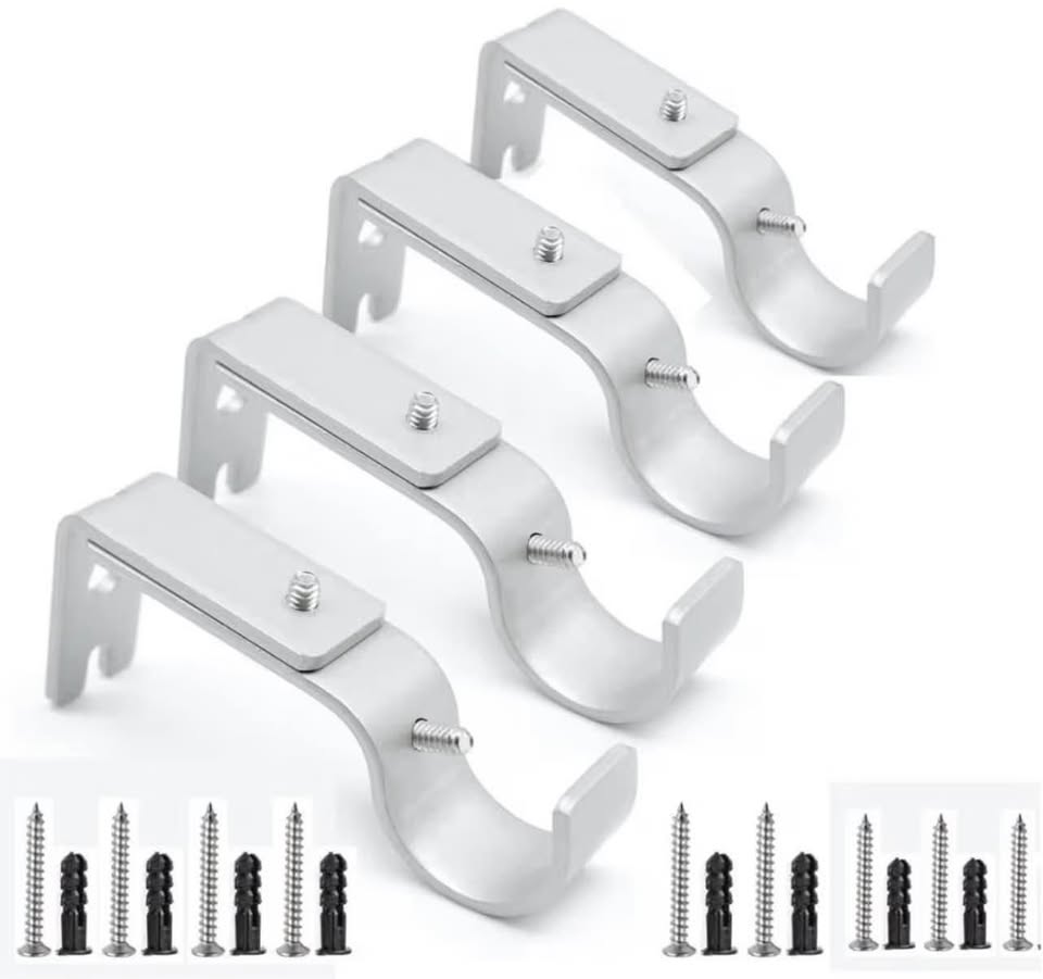 4 Pcs Adjustable Heavy Silver Iron Curtain Rod Support, Hardware Window Curtain 