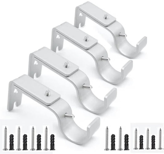 4 Pcs Adjustable Heavy Silver Iron Curtain Rod Support, Hardware Window Curtain 