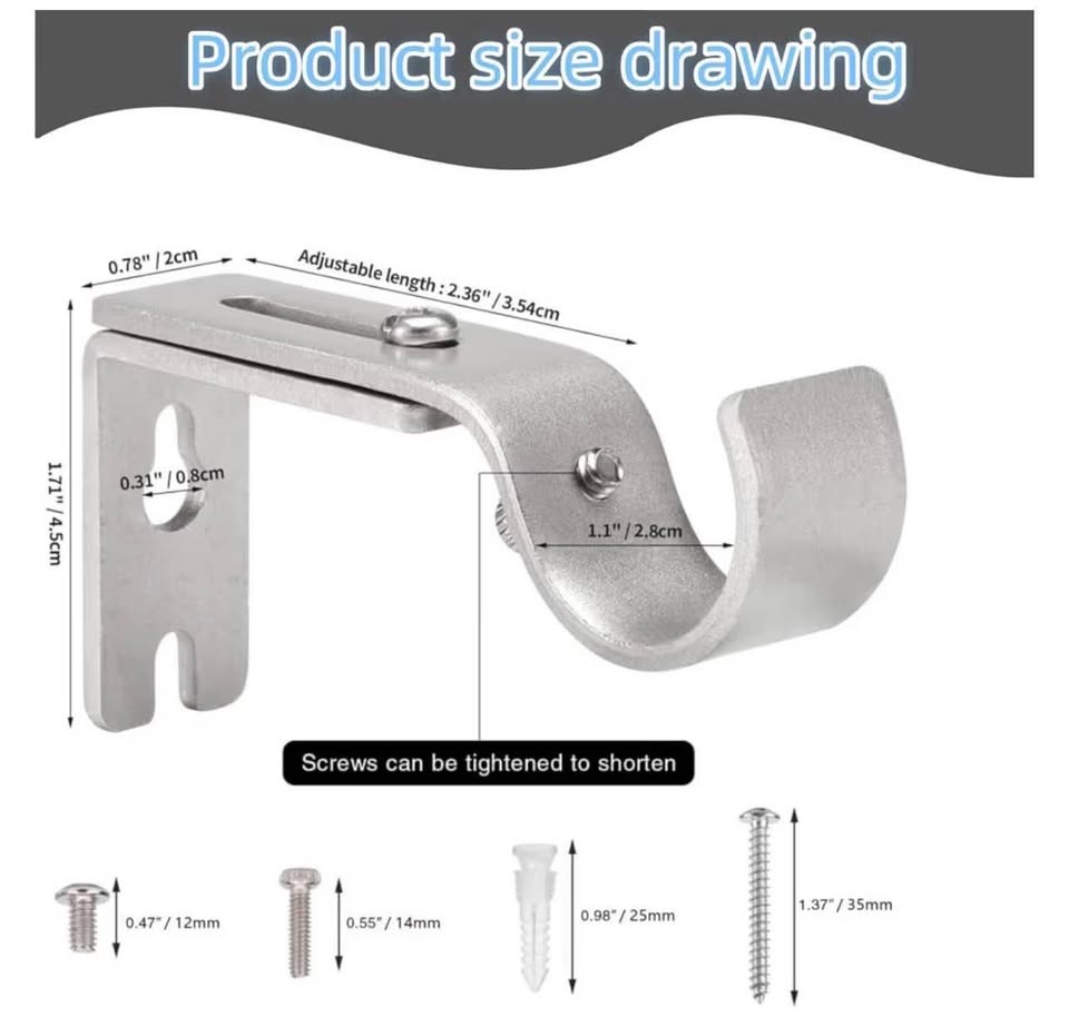 4 Pcs Adjustable Heavy Silver Iron Curtain Rod Support, Hardware Window Curtain 