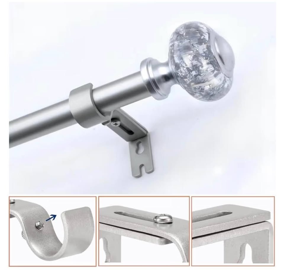 4 Pcs Adjustable Heavy Silver Iron Curtain Rod Support, Hardware Window Curtain 