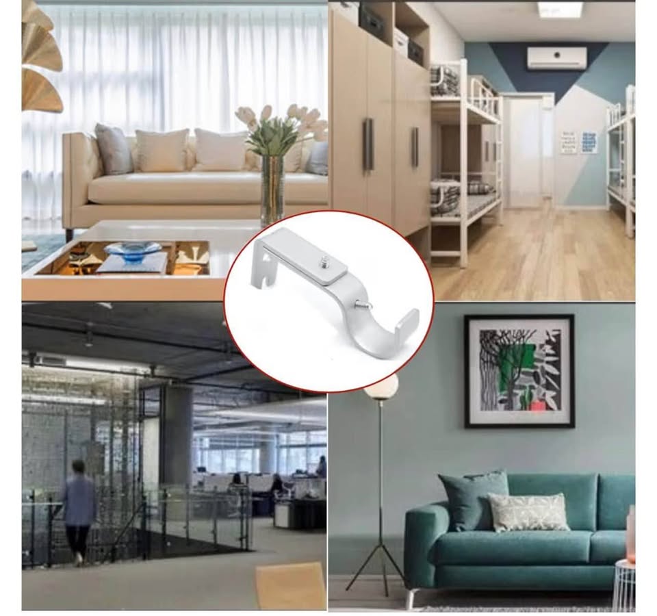 4 Pcs Adjustable Heavy Silver Iron Curtain Rod Support, Hardware Window Curtain 