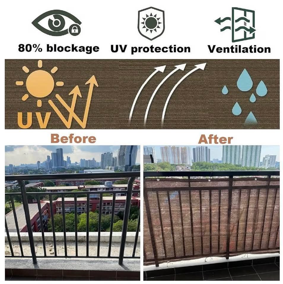Fence Privacy Screen Balcony Sun Shade Cloth 3'3"x9'9" 80% Shade Fabric Outdoor 