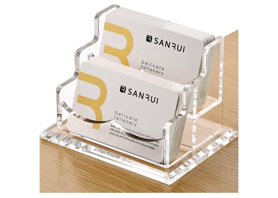 Clear Acrylic Business Card Holder for Desk, Office 2 Tier 2 Pocket, 100 Card Ca