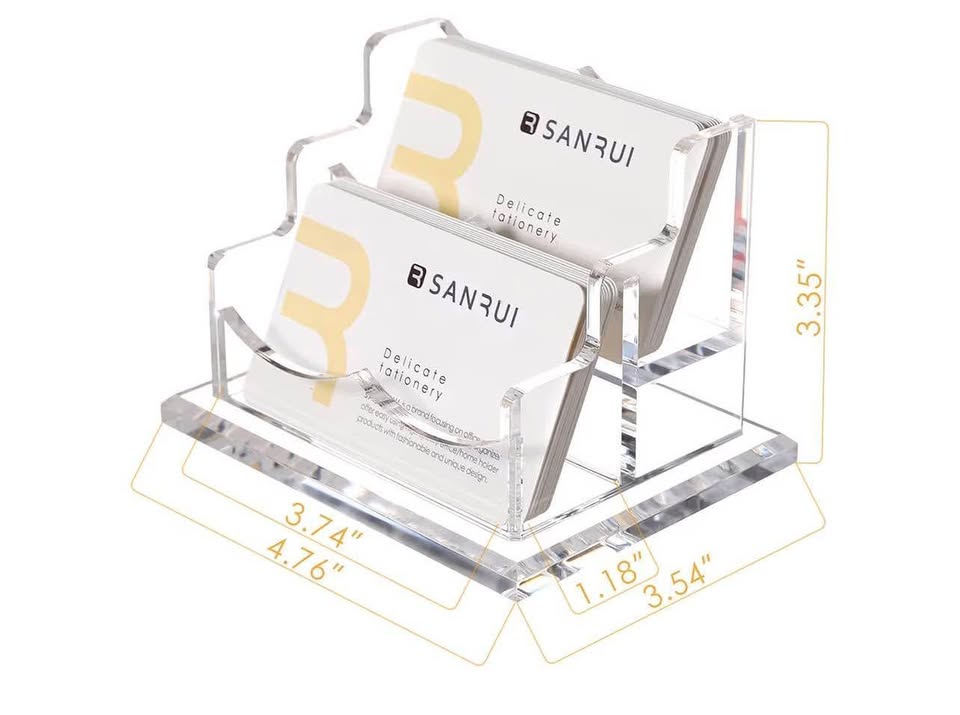 Clear Acrylic Business Card Holder for Desk, Office 2 Tier 2 Pocket, 100 Card Ca