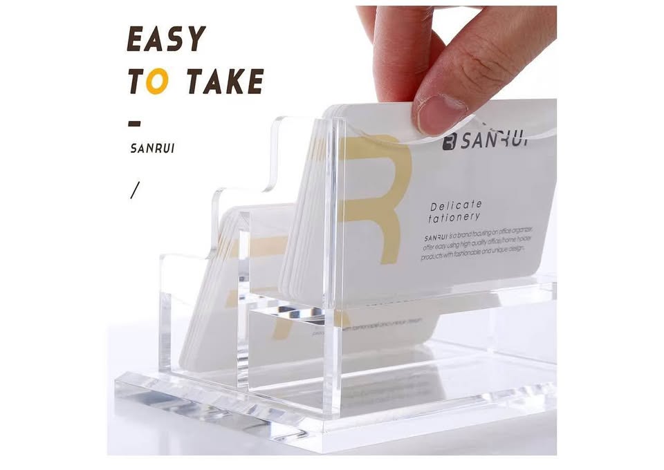 Clear Acrylic Business Card Holder for Desk, Office 2 Tier 2 Pocket, 100 Card Ca
